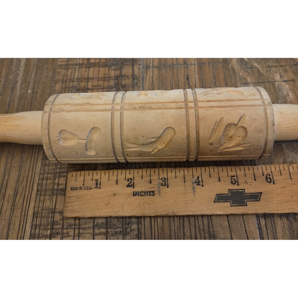 Christmas Springerle Carved Wood Rolling Pin German Cookie Birds 12 Designs